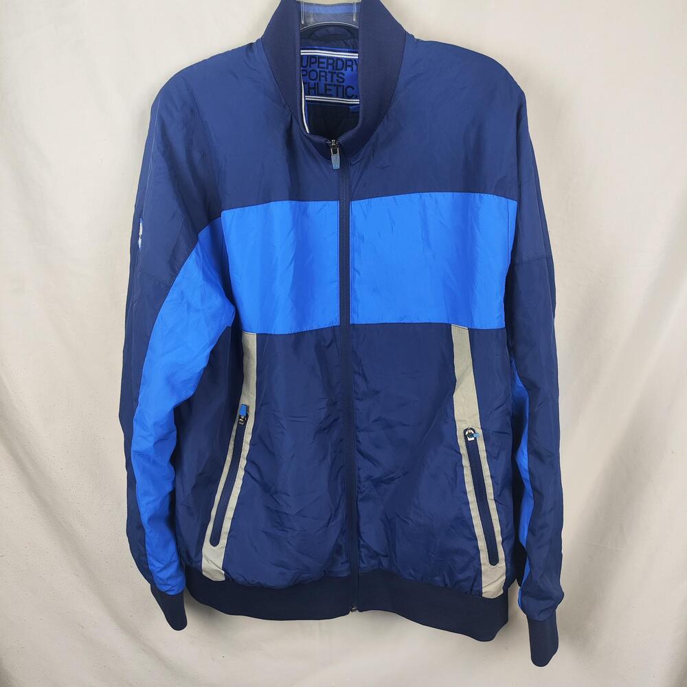 Superdry Jacket Mens 2XL Blue Colorblock Windbreaker Full Zip Sports Athletic
